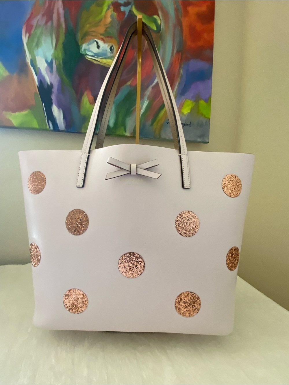 Kate Spade light Pink Tote with Rose Gold Glitter Dots and Bow Accent